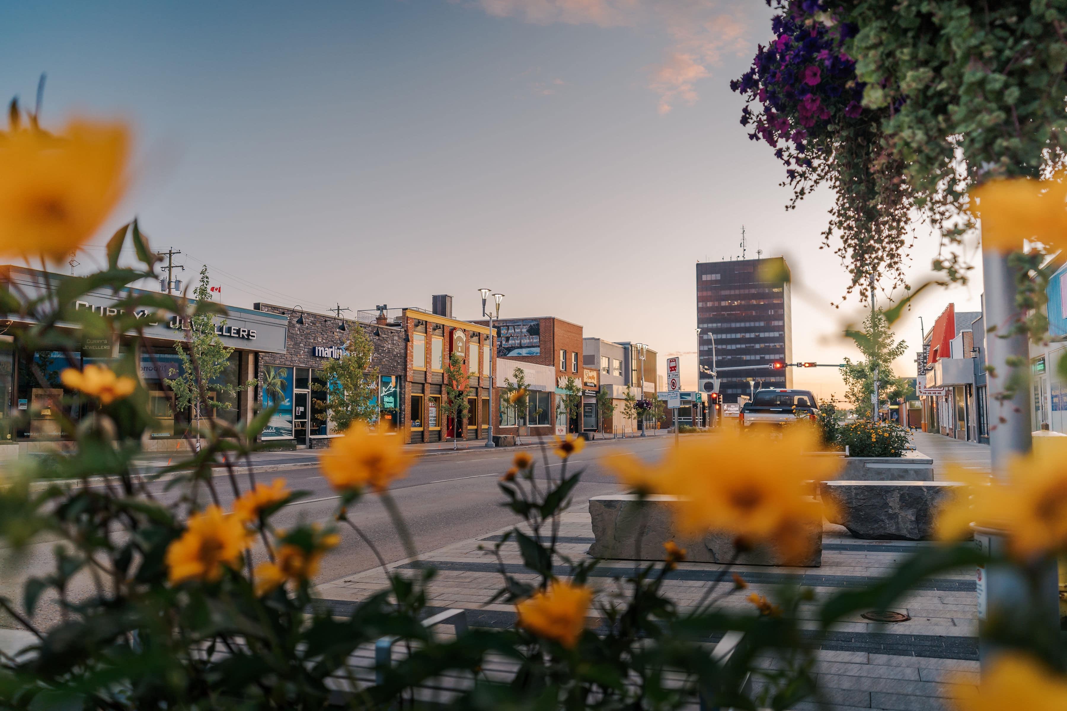 Downtown Grande Prairie at sunset