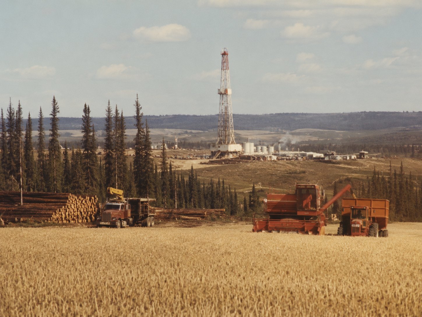 Oil & gas, forestry and grain together on one horizon — the three engines of the modern Peace economy.